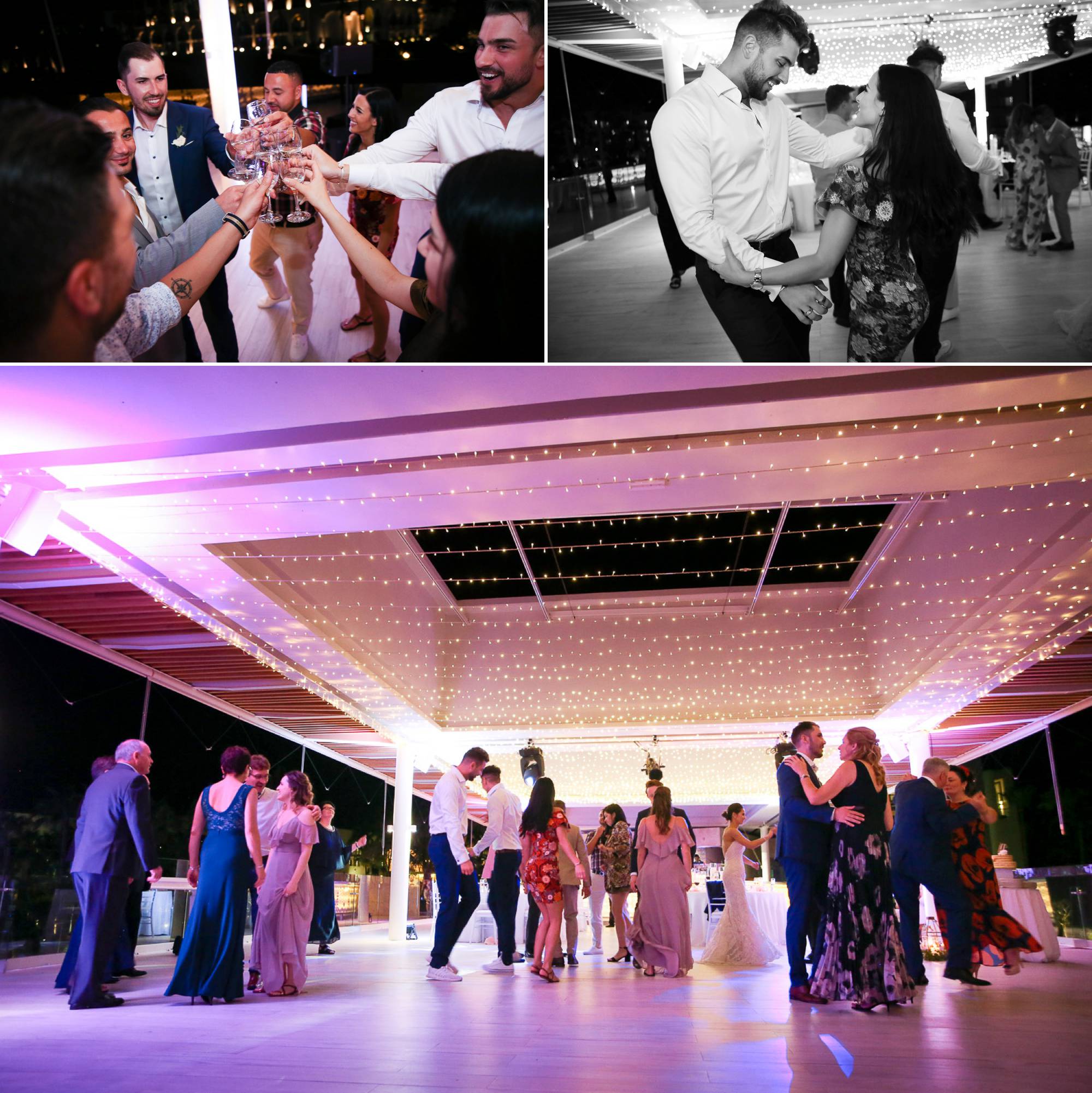 cheers with guests, candids of reception dancing