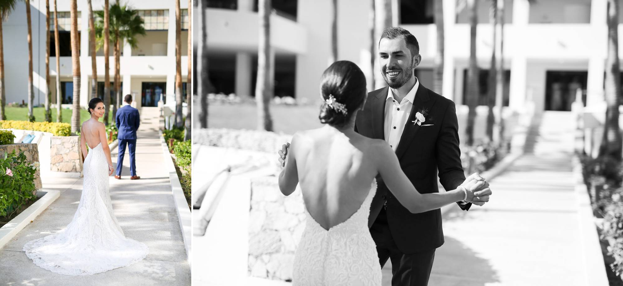 Bride and Groom first look reveal on resort property