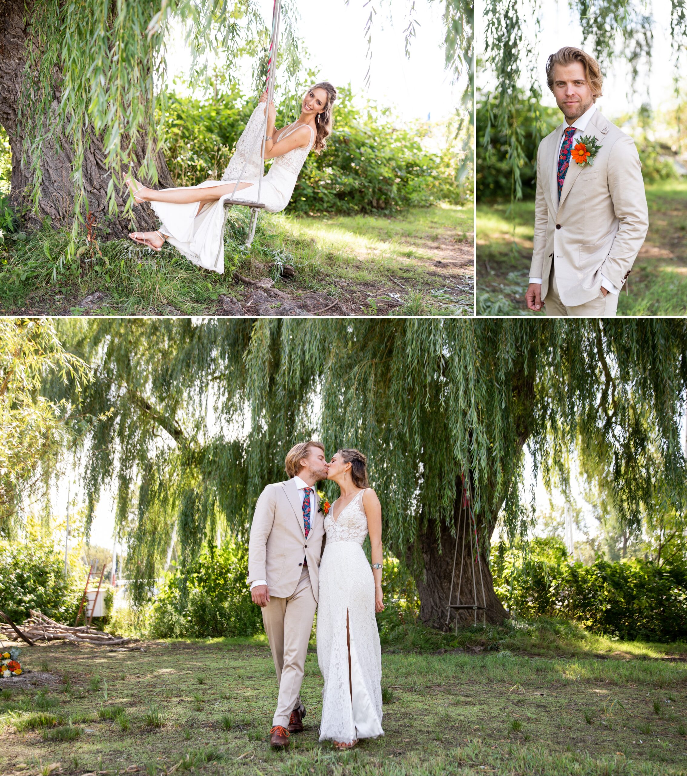 Portraits in nature in front of willow tree