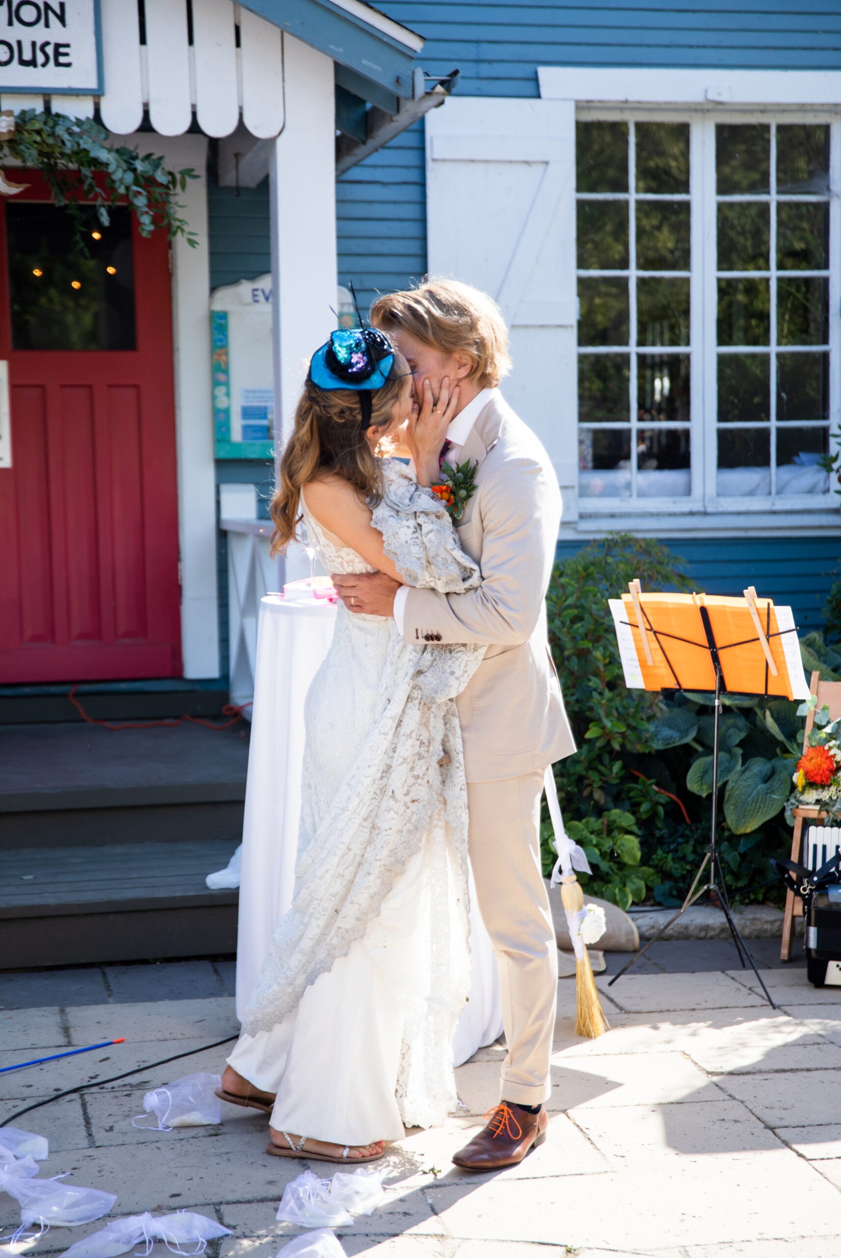 Wedding ceremony first kiss