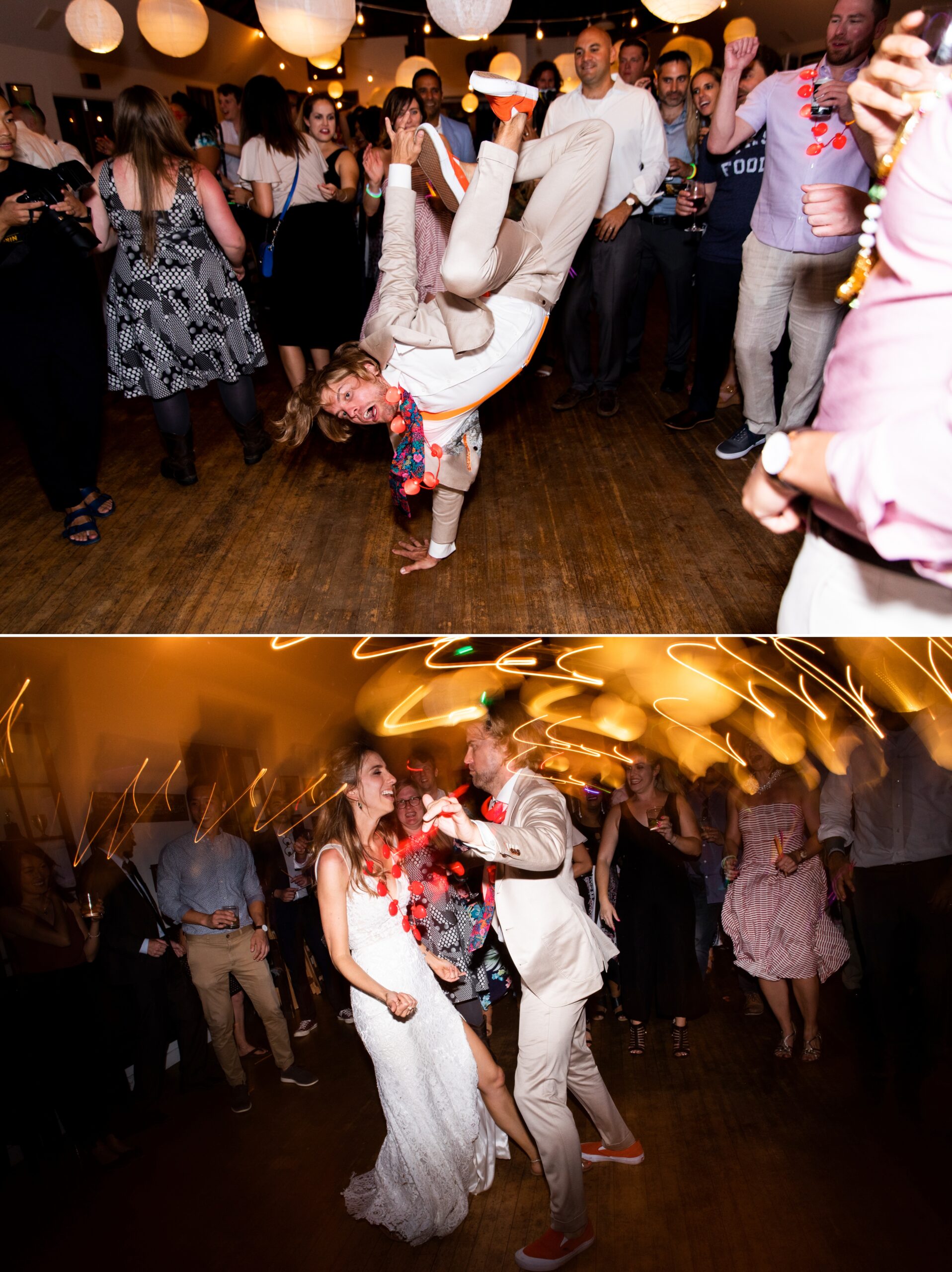 groom breakdances, creative flash dance photo